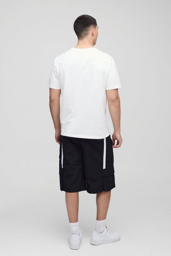 Elasticated Baggy Long Length Nylon Cargo Shorts