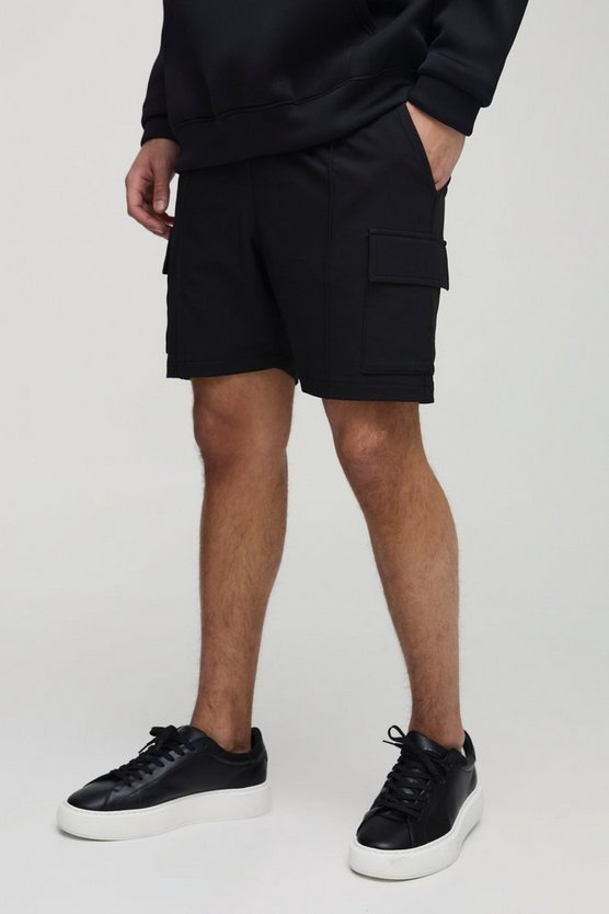 Elasticated Waist Slim Technical Stretch Pintuck Cargo Shorts
