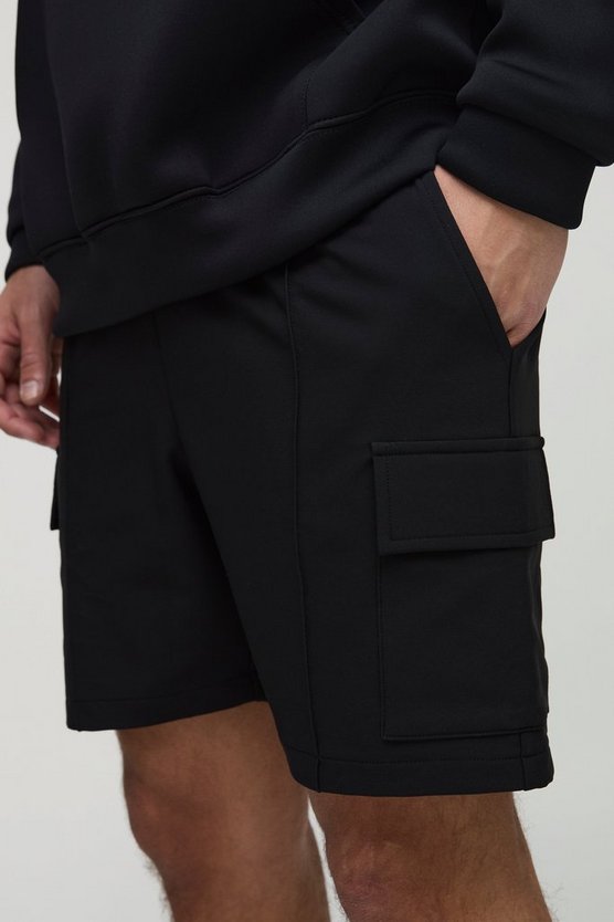 Elasticated Waist Slim Technical Stretch Pintuck Cargo Shorts