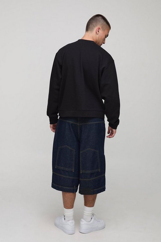 Black Oversized Boxy Extended Neck Horse Printed Sweatshirt