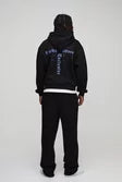 Oversized Boxy Gothic Print Curve Seam Zip Through Hoodie