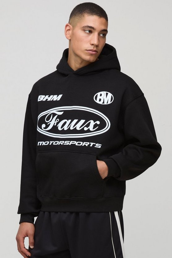 Oversized Boxy Moto Faux Graphic Hoodie