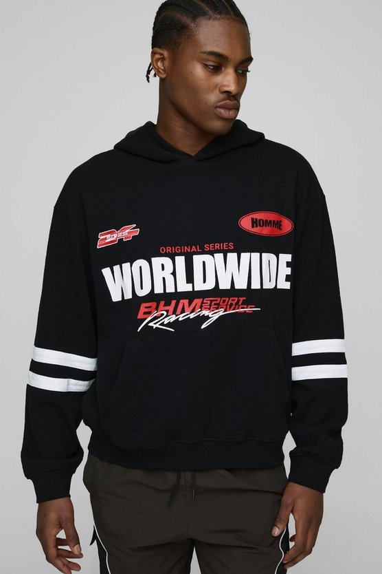 Oversized Boxy Moto Waffle Hoodie