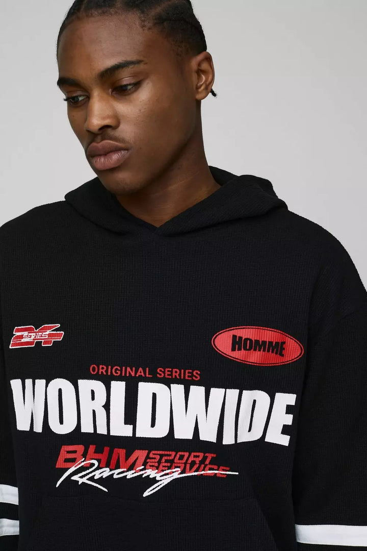 Oversized Boxy Moto Waffle Hoodie