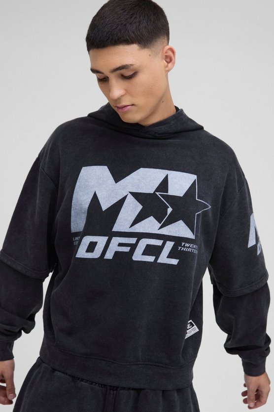 Oversized Boxy OFCL Washed Faux Layer Hoodie