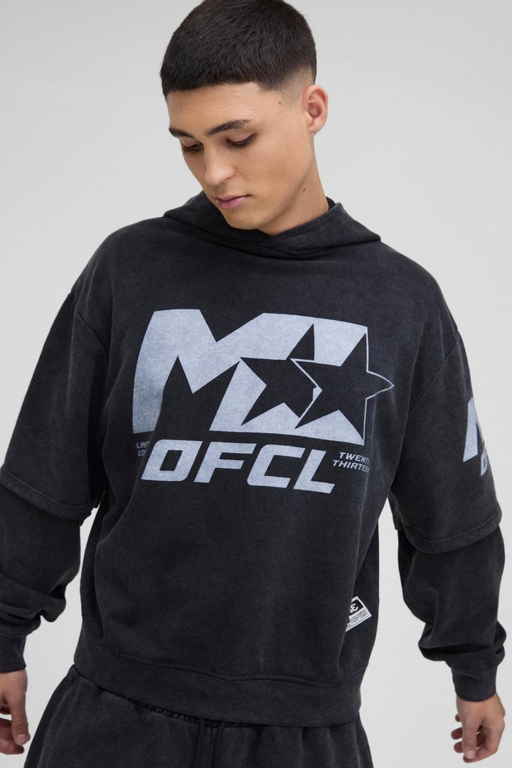 Oversized Boxy OFCL Washed Faux Layer Hoodie
