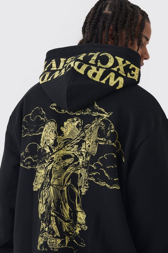 Oversized Boxy Offcl Print Zip Through Hoodie