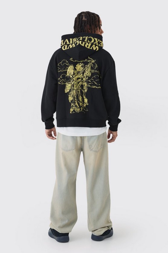 Oversized Boxy Offcl Print Zip Through Hoodie