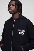 Oversized Boxy Waffle Print Zip Through Hoodie