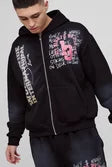 Oversized Boxy Worldwide Spray Wash Zip Through Hoodie