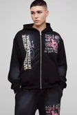 Oversized Boxy Worldwide Spray Wash Zip Through Hoodie