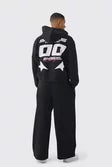 Oversized Boxy Zip Through Moto Print Hoodie