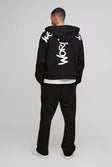 Oversized Boxy Zip Through Worldwide Graffiti Print Zip Through Hoodie