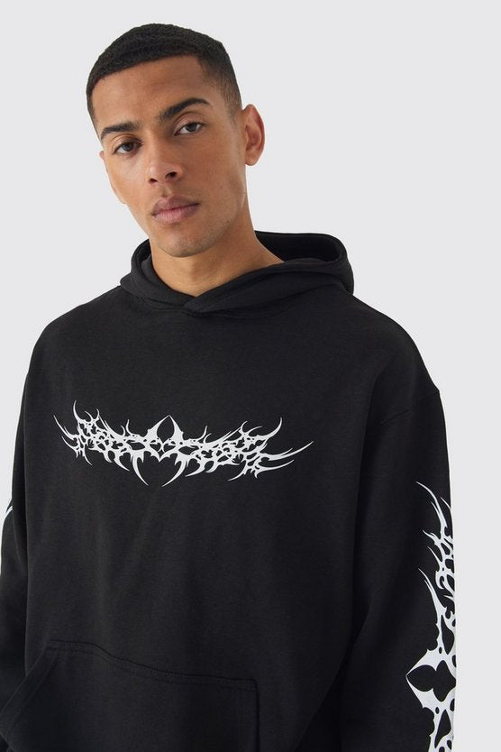 Oversized Gothic Print Hoodie