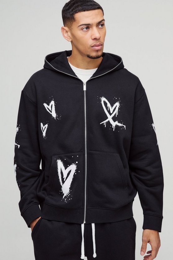 Oversized Heart Zip Through Hoodie