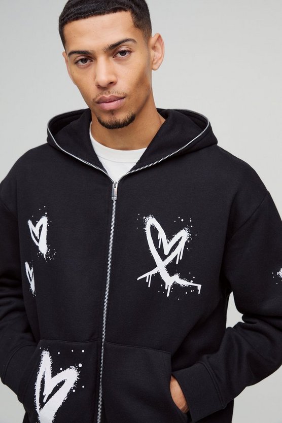 Oversized Heart Zip Through Hoodie