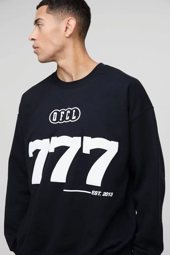 Oversized Puff Print Moto Sweatshirt