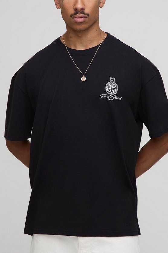 Black Oversized Tennis & Padel Embroidered T-Shirt