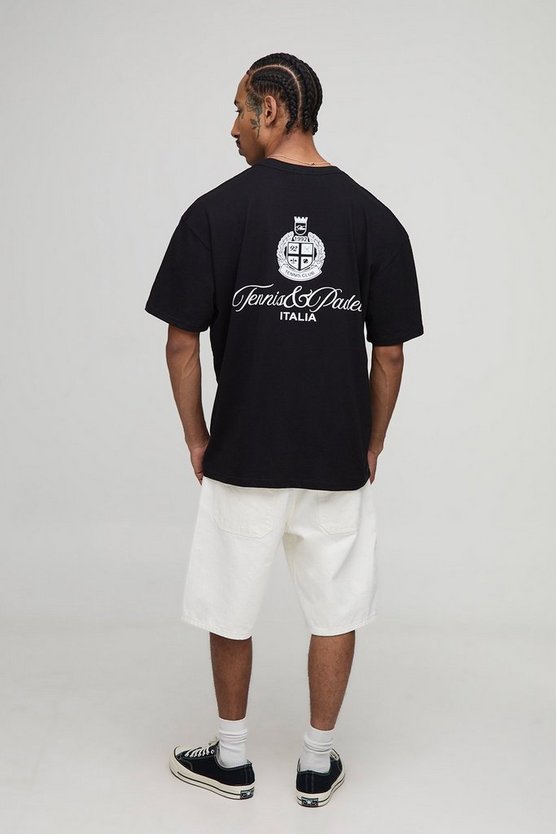 Black Oversized Tennis & Padel Embroidered T-Shirt