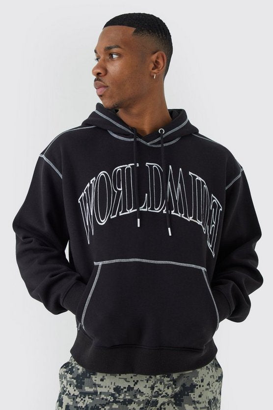 Oversized Worldwide Contrast Stitch Hoodie