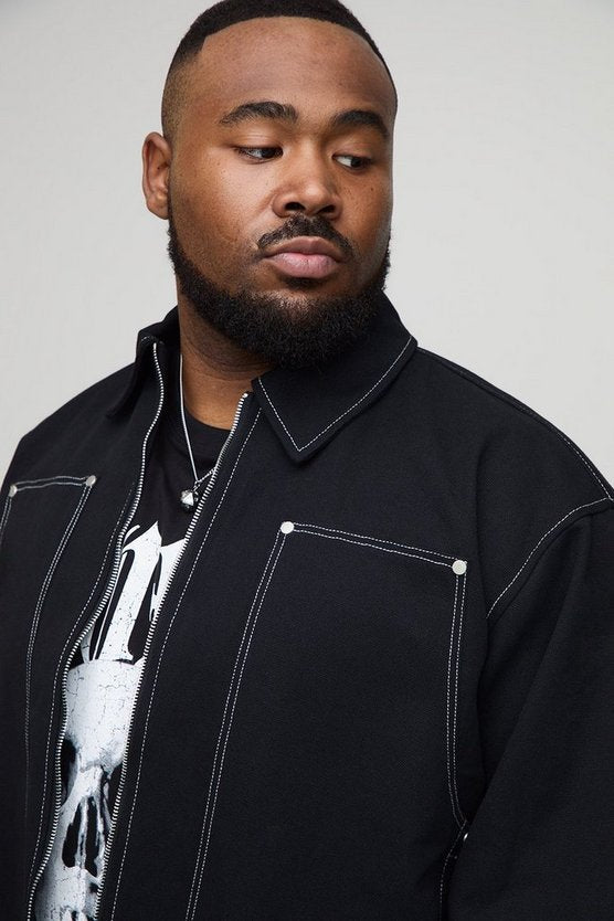 Plus Oversized boxy Canvas Carpenter Panel Worker Jacket