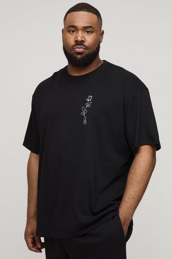 Plus Oversized Floral Line Drawing Print T-Shirt