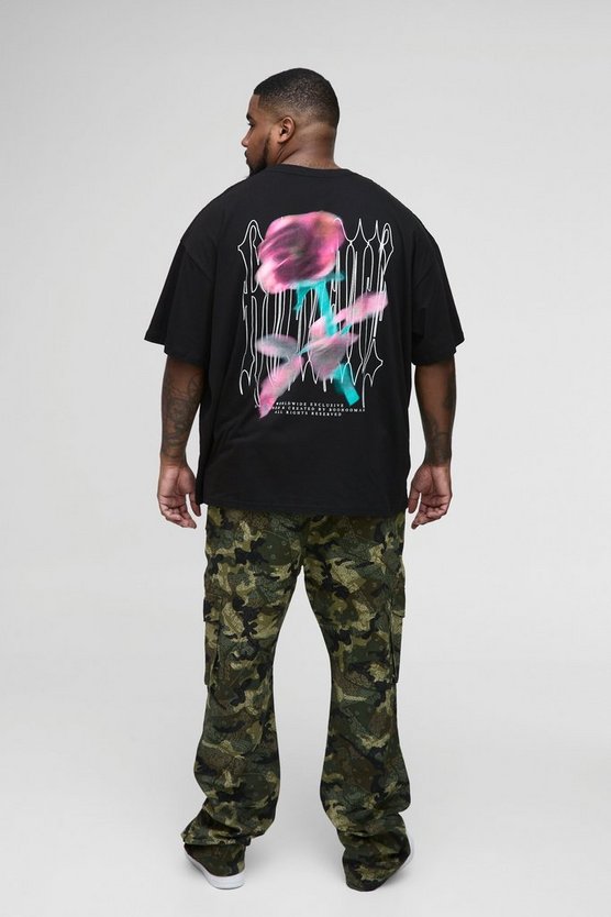 Plus Oversized Gothic Rose Print T-Shirt
