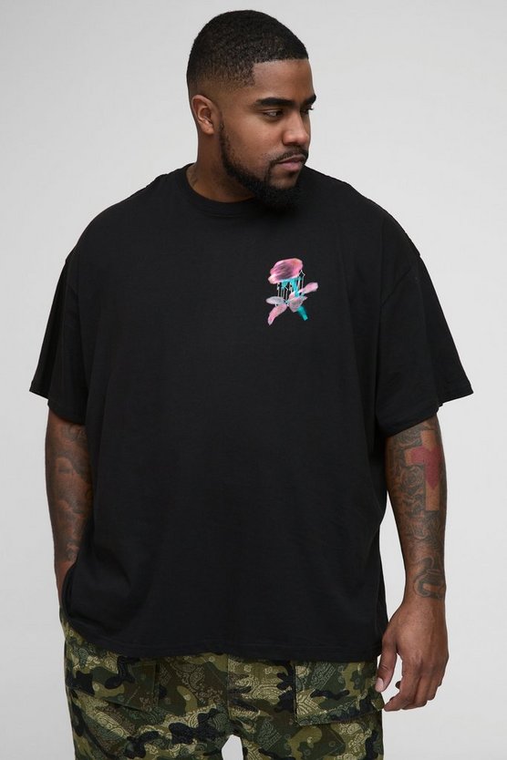 Plus Oversized Gothic Rose Print T-Shirt