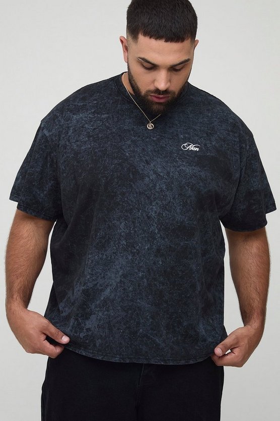 Plus Oversized Man Acid Wash Eagle T-Shirt