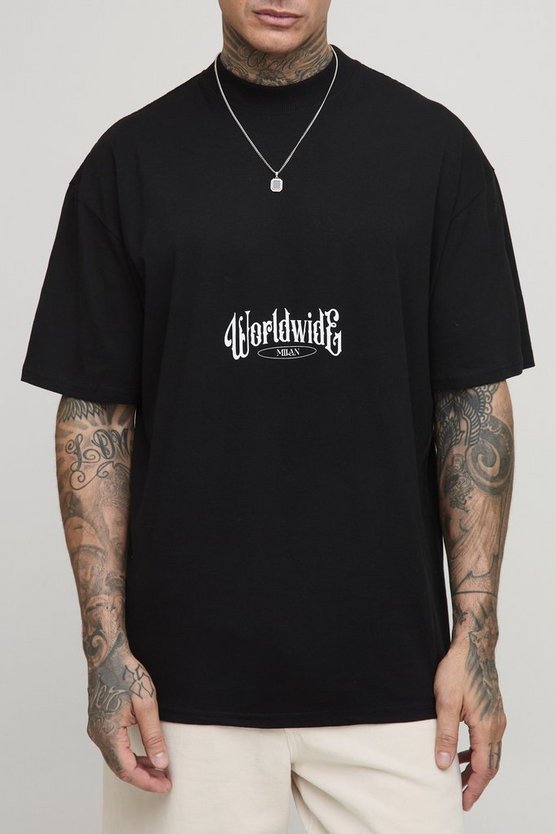 Tall Oversized Extended Neck Renaissance Worldwide Print T-Shirt