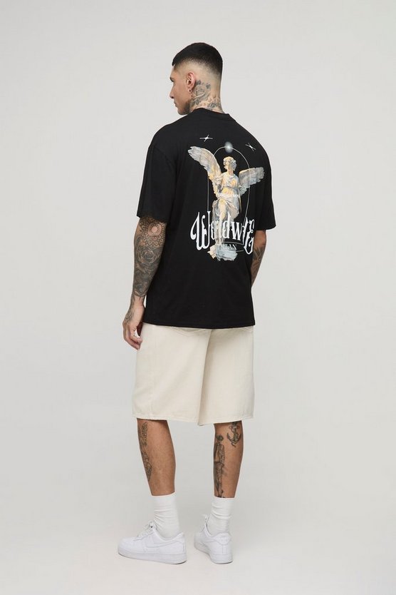 Tall Oversized Extended Neck Renaissance Worldwide Print T-Shirt