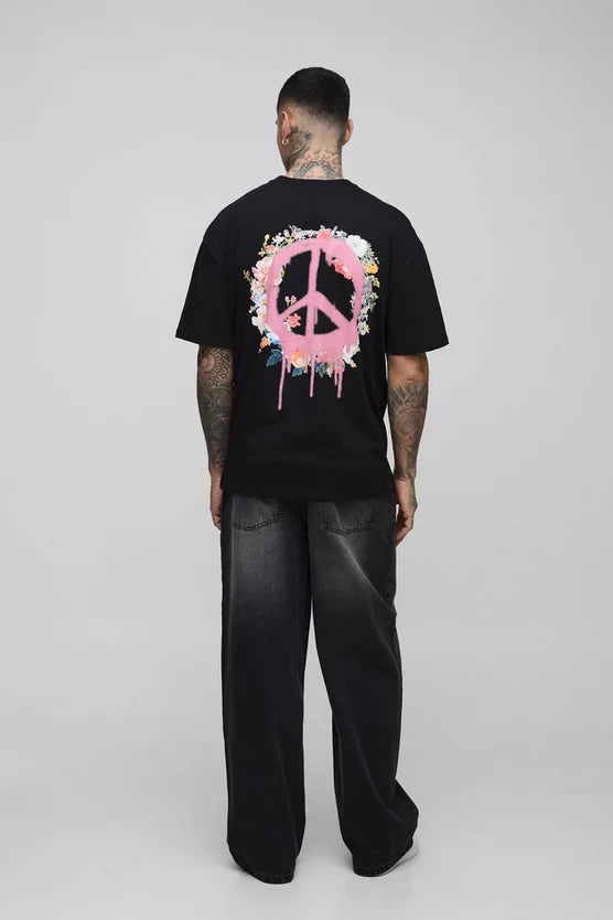 Tall Oversized Graffiti Floral Print T-Shirt