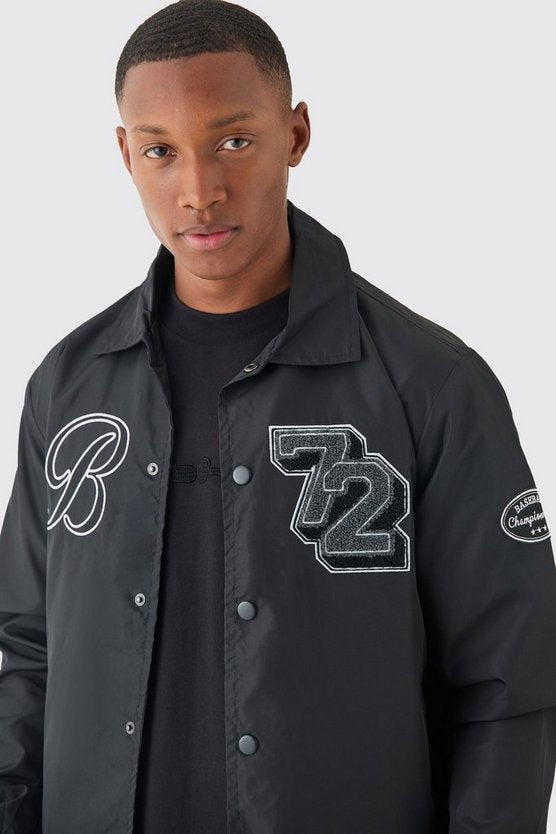 Varsity Badge Collared Coach Jacket