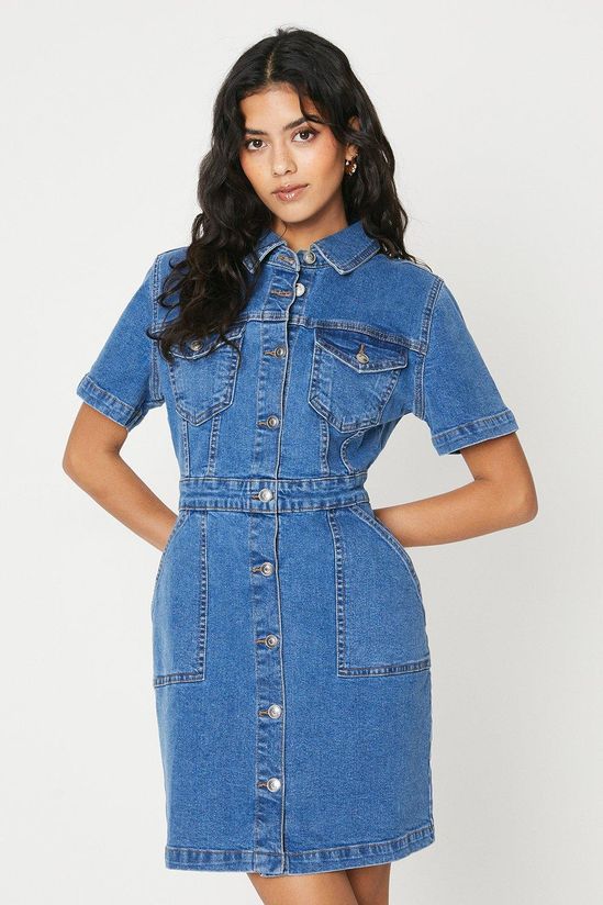 Dorothy Perkins Petite Denim Short Sleeve Mini Dress