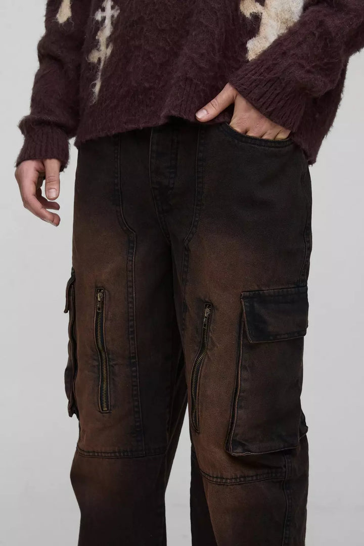 Relaxed Rigid Acid Wash Cargo Carpenter Denim Jeans