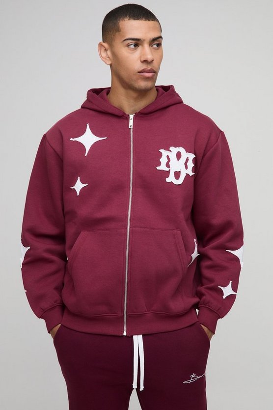Oversized Star Applique BM Zip Through Hoodie