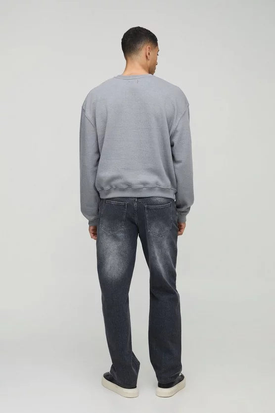 Boxy Varsity Contrast Embroidered Sweatshirt