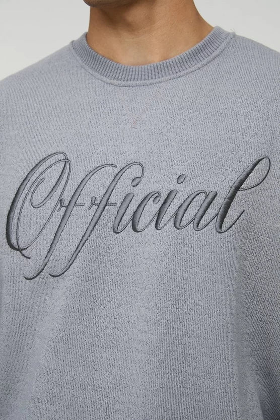 Boxy Varsity Contrast Embroidered Sweatshirt