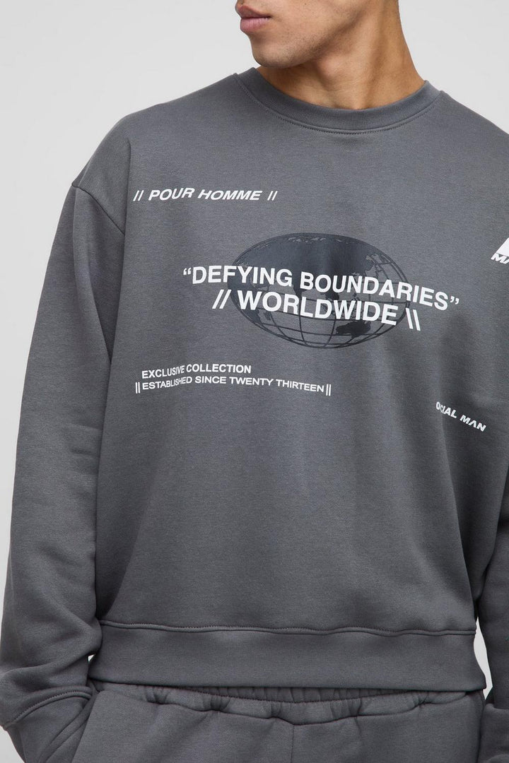 Oversized Boxy Multi Branded Print Sweatshirt