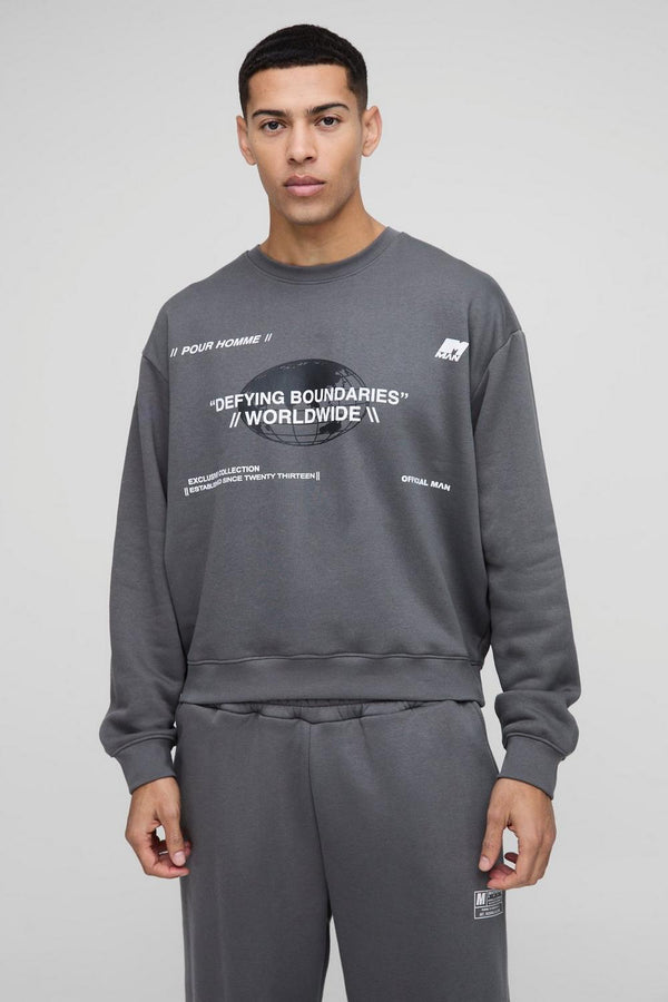 Oversized Boxy Multi Branded Print Sweatshirt