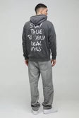 Regular Fit Washed Stay True Text Graphic Hoodie