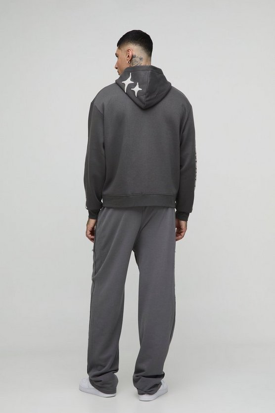 Tall Oversized Boxy Worldwide Puff Print Zip Through Hoodie