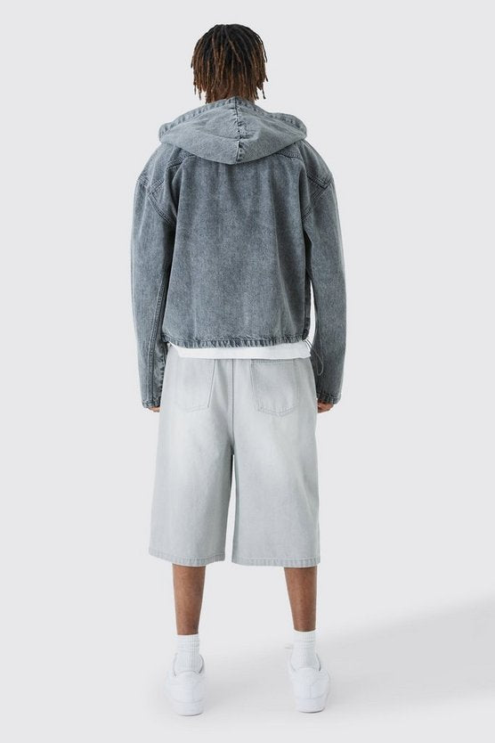 Tall Regular Fit Denim Acid Wash Hoodie