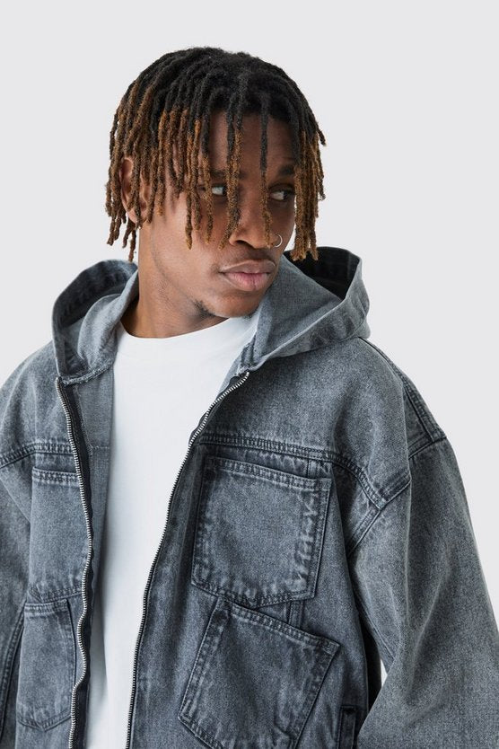 Tall Regular Fit Denim Acid Wash Hoodie