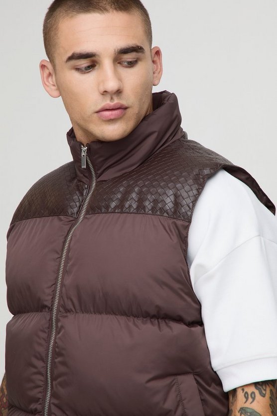Regular Fit PU Yoke Nylon Panel Gilet