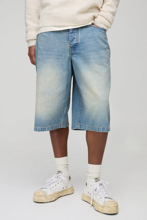 Longline Rigid Stonewash Denim Jorts