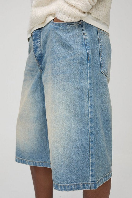 Longline Rigid Stonewash Denim Jorts