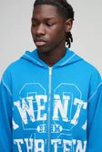 Oversized Boxy Waffle Varsity Zip Through Hoodie