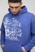 Regular Fit Washed Too Woke Text Graphic Hoodie