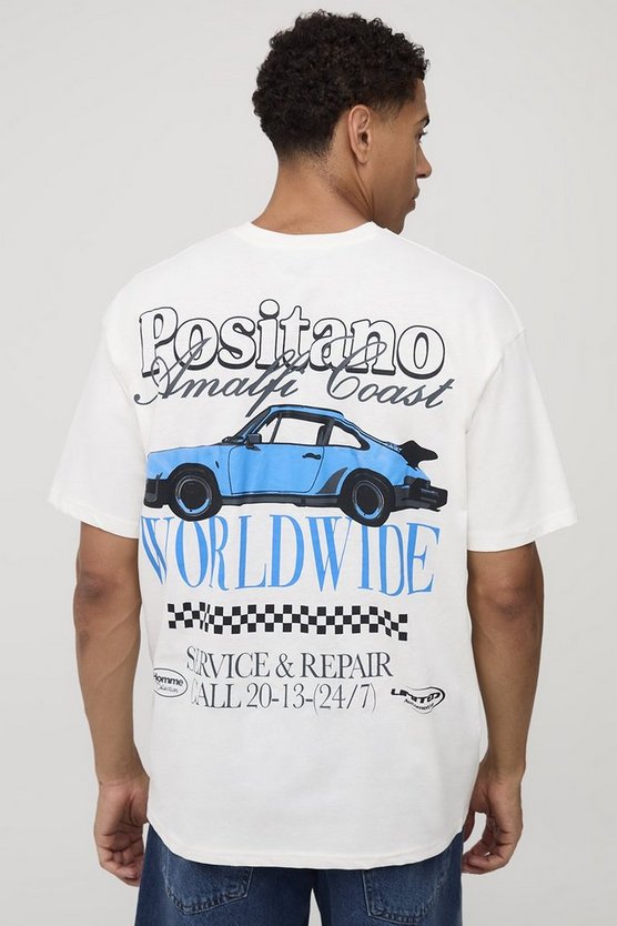 Ecru Oversized Car Puff Print T-Shirt